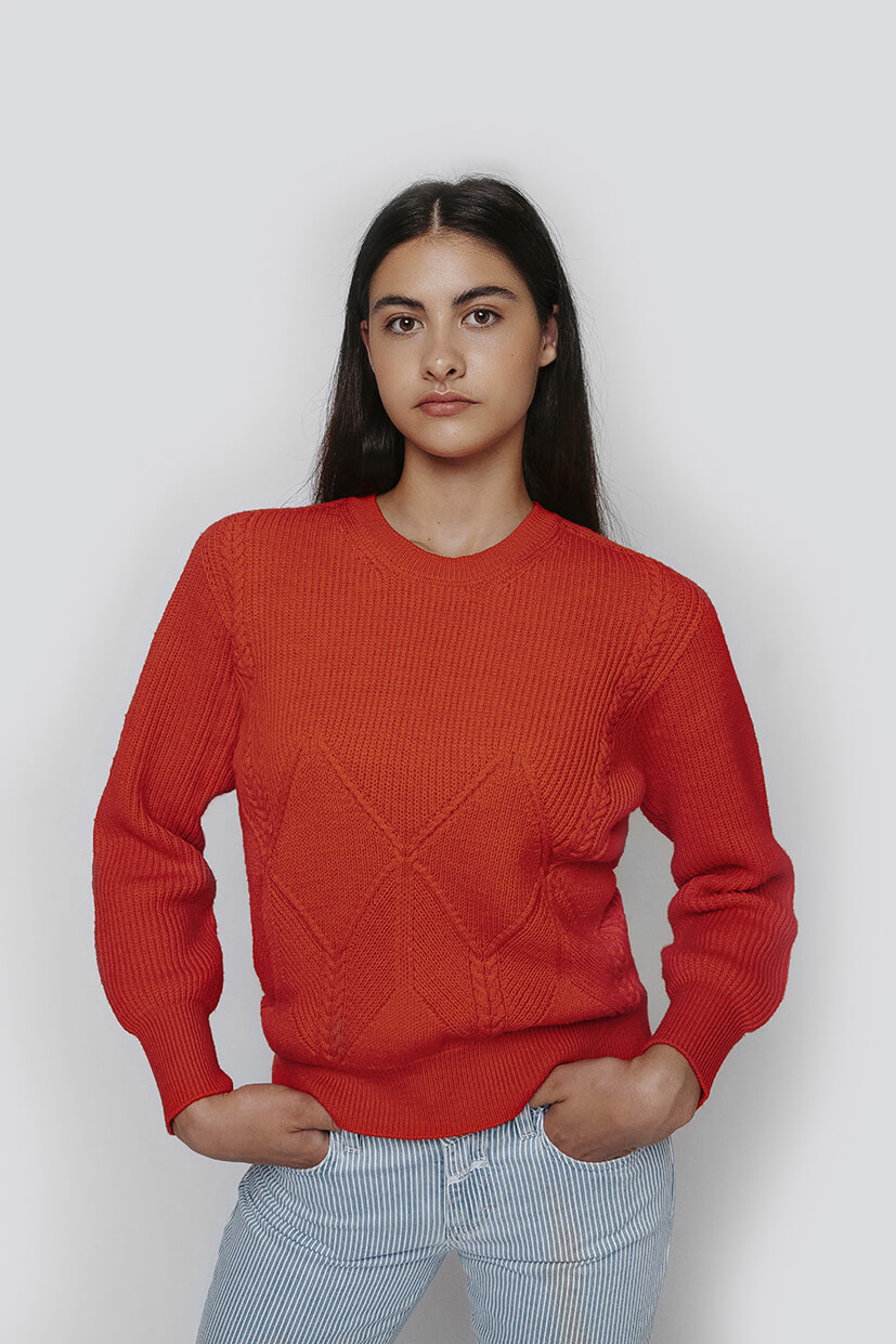Pull femme col rond rouge