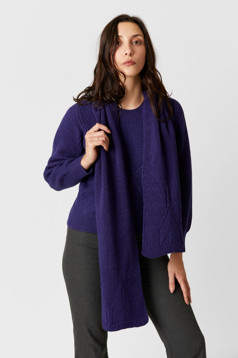 echarpe-femme-laine-merinos-pinto- bleu-chandam-france