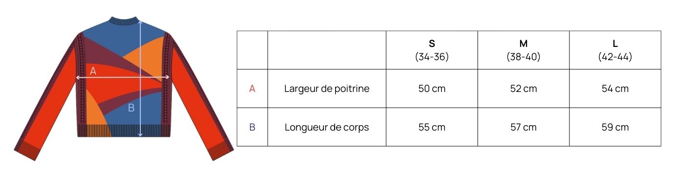 pull femme multicolore laine mérinos française - Guide des tailles Feliz