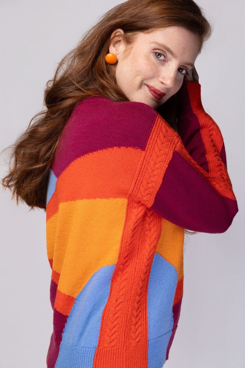 pull multicolore femme laine française mérinos d'Arles