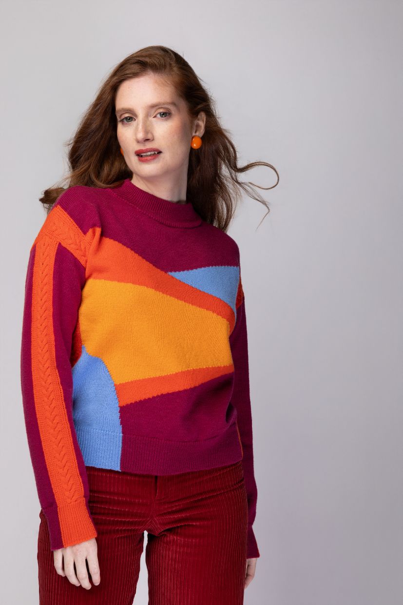 pull multicolore femme laine française mérinos d'Arles