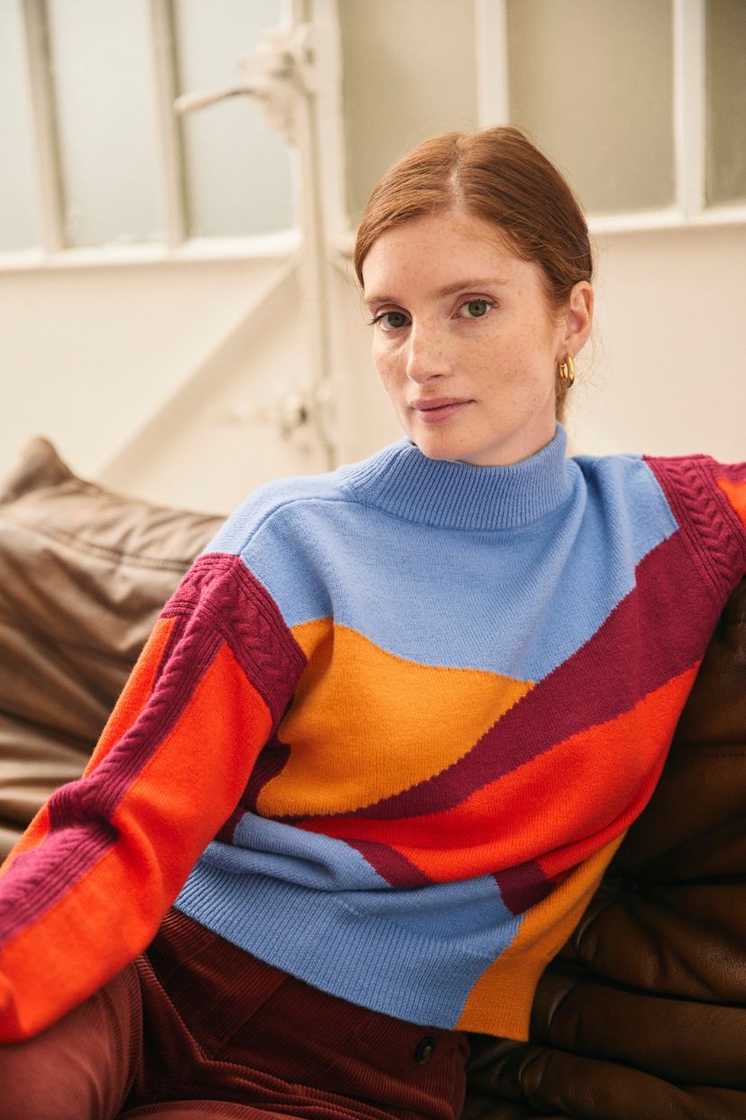 pull femme multicolore laine française mérinos d'Arles